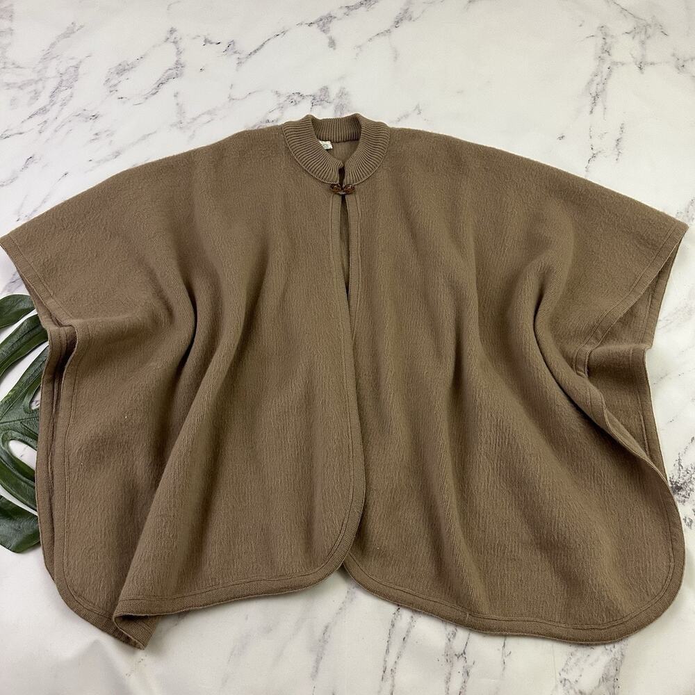 Cascada Womens Vintage 80s Cape Poncho Sweater One Size Taupe Brown Wool